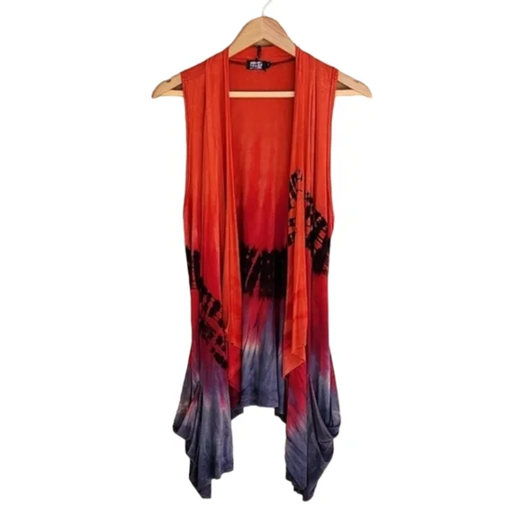 ART OF CLOTH VINTAGE Tie Dye Ombre Vest M L Sleeveless Cardigan Tunic Lagenlook - Picture 5 of 16